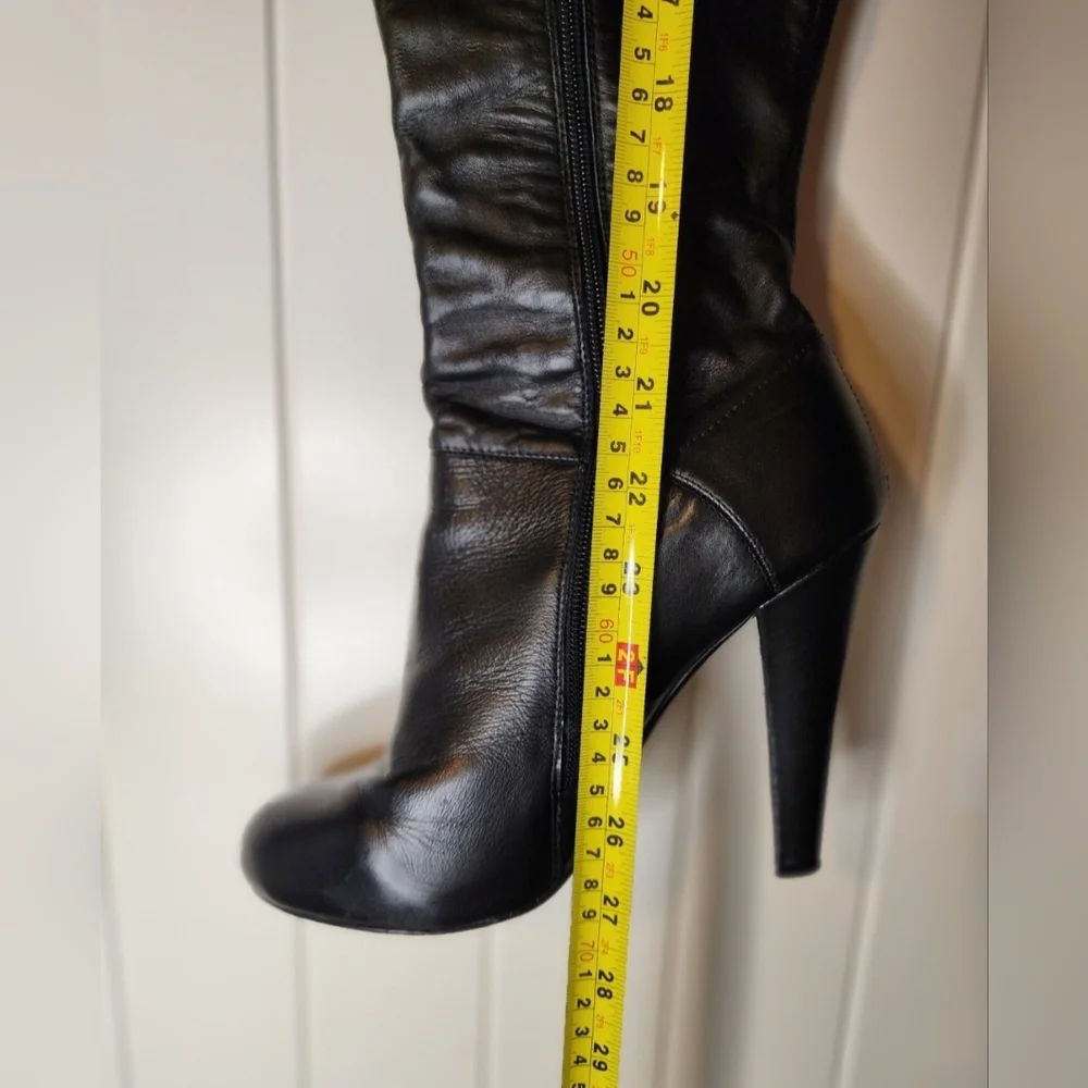 Women's Colin Stuart Black Leather Thigh-High Heeled Boots- Size 7.5B